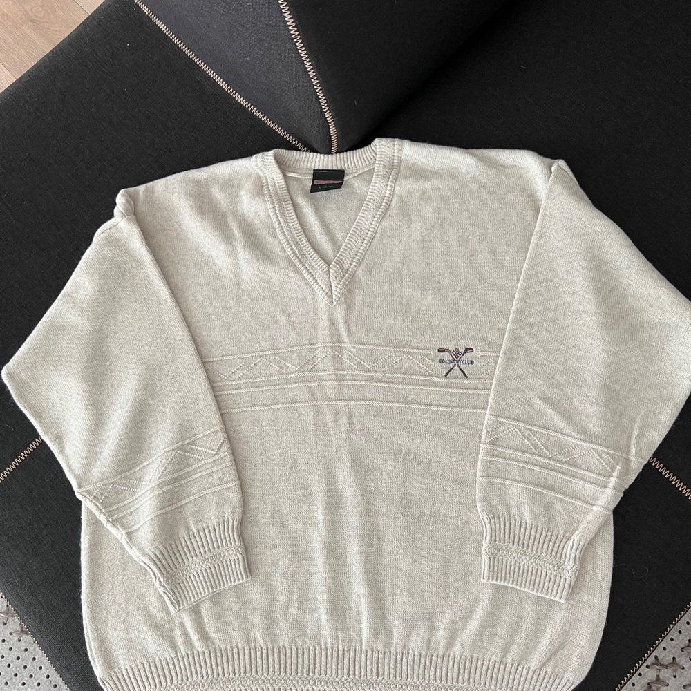 Classic Cream V-Neck Sweater with Knitted Texture